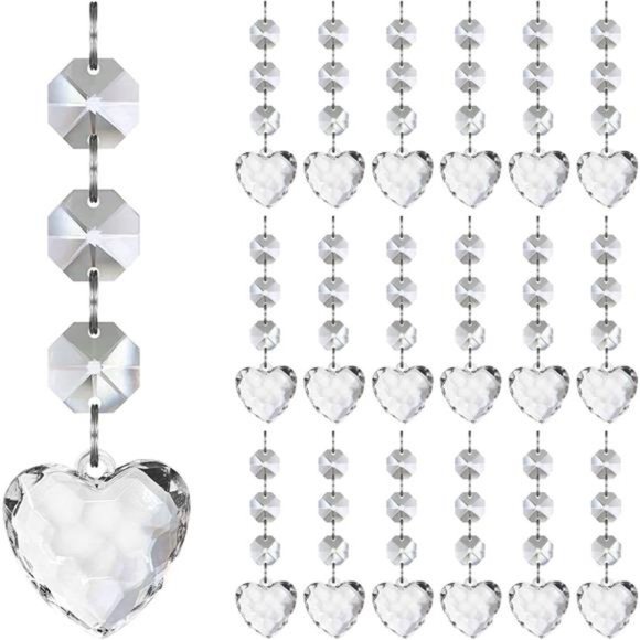 30pk Crystal Heart Ornaments for Christmas Tree Decorations, Clear Plastic - Picture 1 of 6